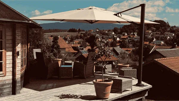 best patio umbrella for rain Bigroof 15ft with Base, 10-Year-No-Fade Large Outdoor Double-Sided Market Umbrella with UPF50+Terylene Polyester Fabric and Crank Poolside Garden Deck Backyard Beach Pools : Patio, Lawn & Garden style elegance to your outdoor space with this eye Use Patio Umbrella in Rain?