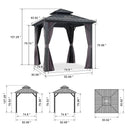 PURPLE LEAF Grey Hardtop Gazebo with Heavy Duty Galvanized Steel Double Roof with String Lights-clear