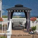 PURPLE LEAF Grey Hardtop Gazebo with Heavy Duty Galvanized Steel Double Roof with String Lights-milky