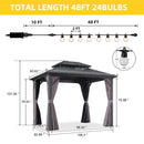 PURPLE LEAF Grey Hardtop Gazebo with Heavy Duty Galvanized Steel Double Roof with String Lights-milky