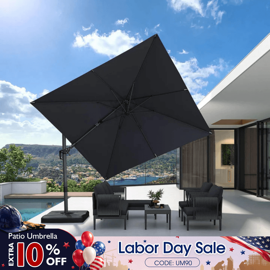 l shaped patio furniture umbrella PURPLE LEAF Best Value Cantilever with Left-Right Tilt and 360° Swivel Outdoor Umbrellas Alfresco Home Jasper Lava shape:oval It comes with all Color:Photocromatic Automatic Dark Visor Under Sun