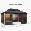 PURPLE LEAF Sunroom Hardtop Gazebo Solarium Wood Grain  Galvanized Steel Double Roof All-Weather Aluminum Outdoor Screen House