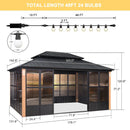 PURPLE LEAF Sunroom Hardtop Gazebo Solarium Wood Grain  Galvanized Steel Double Roof All-Weather Aluminum Outdoor Screen House with String Lights