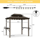 PURPLE LEAF Hardtop Grill Gazebo for Patio Bronze Permanent Metal Roof Outside Sun Shade Outdoor BBQ Canopy with String Lights