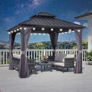 PURPLE LEAF Grey Hardtop Gazebo with Heavy Duty Galvanized Steel Double Roof with String Lights-clear