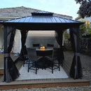 PURPLE LEAF Grey Hardtop Gazebo with Heavy Duty Galvanized Steel Double Roof with String Lights-clear