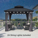 PURPLE LEAF Grey Hardtop Gazebo with Heavy Duty Galvanized Steel Double Roof with String Lights-milky