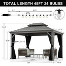 PURPLE LEAF Patio Gazebo for Pool Light Grey Hardtop Galvanized Steel Roof with String Lights-milky