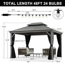 PURPLE LEAF Patio Gazebo for Pool Light Grey Hardtop Galvanized Steel Roof with String Lights-clear