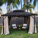 PURPLE LEAF Outdoor Hardtop Gazebo Bronze Metal Frame Galvanized Steel Double Roof with Lights-milky