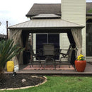 PURPLE LEAF Deck Gazebo Champagne Hardtop Metal Frame Double Roof with Curtains and Netting with Lights-clear