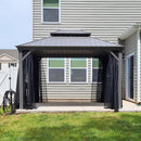 PURPLE LEAF Patio Gazebo for Pool Light Grey Hardtop Galvanized Steel Roof with String Lights-clear