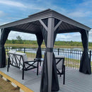 PURPLE LEAF Patio Gazebo for Pool Light Grey Hardtop Galvanized Steel Roof with String Lights-clear