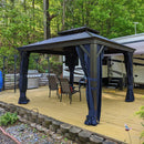 PURPLE LEAF Outdoor Hardtop Gazebo for Patio Bronze Aluminum Frame Pavilion with Navy-Blue Curtain and String Lights-milky