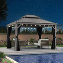 PURPLE LEAF Patio Gazebo for Pool Light Grey Hardtop Galvanized Steel Roof with String Lights-clear