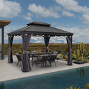 Close-up of outdoor gazebo, showcasing its elegant structural details and durable materials, offering an ideal shaded area for outdoor activities