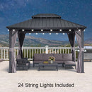 PURPLE LEAF Grey Hardtop Gazebo with Heavy Duty Galvanized Steel Double Roof with String Lights-milky