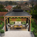 PURPLE LEAF Hardtop Gazebo for Patio Wood Grain Galvanized Steel Frame Awning with String Lights-clear