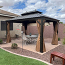 PURPLE LEAF Outdoor Hardtop Gazebo for Garden Bronze Double Roof Aluminum Frame Pavilion