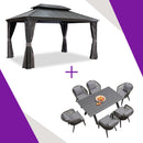 PURPLE LEAF Patio Gazebo with Aluminum Frame Grey Dining Sets-Bundle Set
