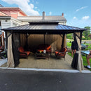 PURPLE LEAF Outdoor Hardtop Gazebo Bronze Metal Frame Galvanized Steel Double Roof with Lights-milky