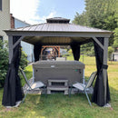 PURPLE LEAF Patio Gazebo for Pool Light Grey Hardtop Galvanized Steel Roof with String Lights-milky