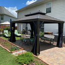 PURPLE LEAF Outdoor Hardtop Gazebo for Patio Bronze Aluminum Frame Pavilion with Navy-Blue Curtain