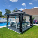 PURPLE LEAF Patio Gazebo for Pool Light Grey Hardtop Galvanized Steel Roof with String Lights-clear