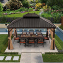 PURPLE LEAF Outdoor Hardtop Gazebo for Garden Bronze Double Roof Aluminum Frame Pavilion with String Lights-clear