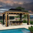 PURPLE LEAF Hardtop Gazebo for Patio Wood Grain Galvanized Steel Frame Awning with String Lights-clear