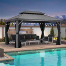 PURPLE LEAF Patio Gazebo for Pool Light Grey Hardtop Galvanized Steel Roof with String Lights-milky