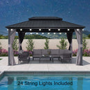 PURPLE LEAF Grey Hardtop Gazebo with Heavy Duty Galvanized Steel Double Roof with String Lights-milky