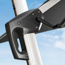 Cantilever Double Top Umbrella handle part, black handle and crank on the white pole.