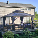 PURPLE LEAF Outdoor Hardtop Gazebo for Patio Bronze Aluminum Frame Pavilion with Navy-Blue Curtain