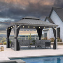 PURPLE LEAF Patio Gazebo for Pool Light Grey Hardtop Galvanized Steel Roof with String Lights-milky