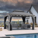 PURPLE LEAF Patio Gazebo for Pool Light Grey Hardtop Galvanized Steel Roof with String Lights-milky