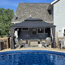 PURPLE LEAF Patio Gazebo for Backyard Grey Hardtop Galvanized Steel Roof Awning with Upgrade Curtain