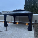 PURPLE LEAF Outdoor Hardtop Gazebo for Patio Bronze Aluminum Frame Pavilion with Navy-Blue Curtain and String Lights-milky