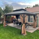 PURPLE LEAF Outdoor Hardtop Gazebo for Garden Bronze Double Roof Aluminum Frame Pavilion with String Lights-clear