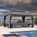 PURPLE LEAF Patio Gazebo for Pool Light Grey Hardtop Galvanized Steel Roof with String Lights-milky