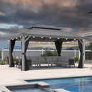 PURPLE LEAF Patio Gazebo for Pool Light Grey Hardtop Galvanized Steel Roof with String Lights-milky