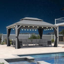 PURPLE LEAF Patio Gazebo for Pool Light Grey Hardtop Galvanized Steel Roof with String Lights-clear