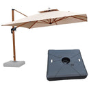 PURPLE LEAF Outdoor Garden Umbrella with Base, Cantilever Umbrellas in Wood Color
