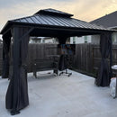 PURPLE LEAF Grey Hardtop Gazebo with Heavy Duty Galvanized Steel Double Roof with String Lights-clear
