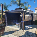 PURPLE LEAF Outdoor Hardtop Gazebo for Patio Bronze Aluminum Frame Pavilion with Navy-Blue Curtain