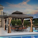 PURPLE LEAF Outdoor Hardtop Gazebo for Garden Bronze Double Roof Aluminum Frame Pavilion with String Lights-clear