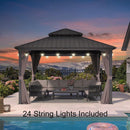 PURPLE LEAF Grey Hardtop Gazebo with Heavy Duty Galvanized Steel Double Roof with String Lights-clear