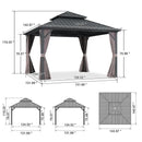 PURPLE LEAF Grey Hardtop Gazebo with Heavy Duty Galvanized Steel Double Roof with String Lights-clear