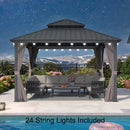 PURPLE LEAF Grey Hardtop Gazebo with Heavy Duty Galvanized Steel Double Roof with String Lights-milky