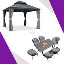 PURPLE LEAF Patio Gazebo with Aluminum Frame Grey Dining Sets-Bundle Set